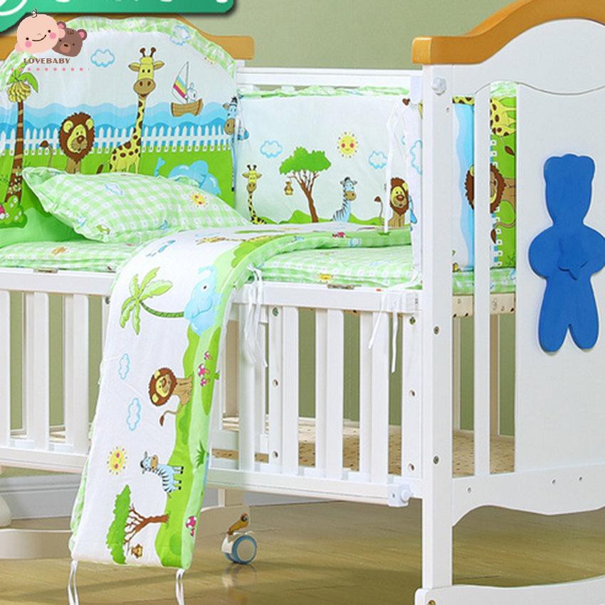 Bộ 5 Món Gồm Viền Quanh Cũi Gối Và Nệm Vải Cotton Cho Giường Bé 58x100