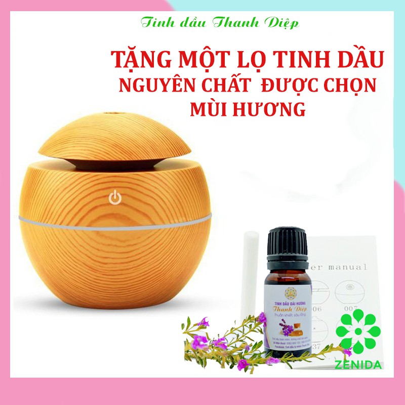 MÁY XÔNG TINH DẦU VÂN GỖ MINI PHUN SƯƠNG TẠO ẨM +TẶNG TINH DẦU NGUYÊN CHẤT THANH DIỆP 10ML/ MÁY KHUẾCH TÁN TINH DẦU MINI