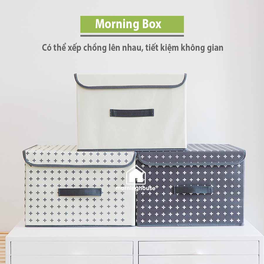 Hộp đựng quần áo gấp gọn Morning House có nắp - SIZE NHỎ - Màu xám chữ thập