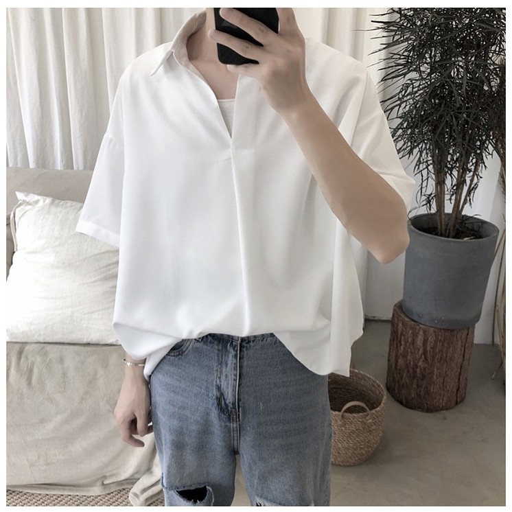 Áo Sơ Mi Style Hàn Quốc Unisex (Trắng/Đen)