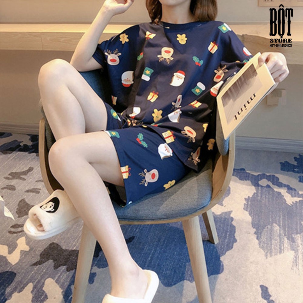 Bộ đồ ngủ thun cotton cộc tay cho nữ chất mát mặc ngủ hoặc đi chơi mùa hè DN09 | BigBuy360 - bigbuy360.vn