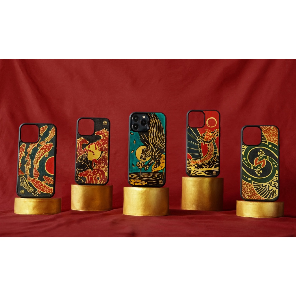 Ốp da Đỏ Case -  Mẫu Cửu Ngư Hội Thủy - Ốp lưng iphone/samsung Docase.vn