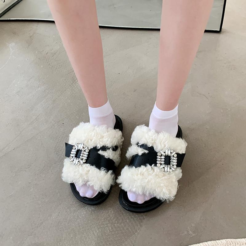 Sandal Nữ Đế Dày Phối Lông Nhung Phong Cách Mới