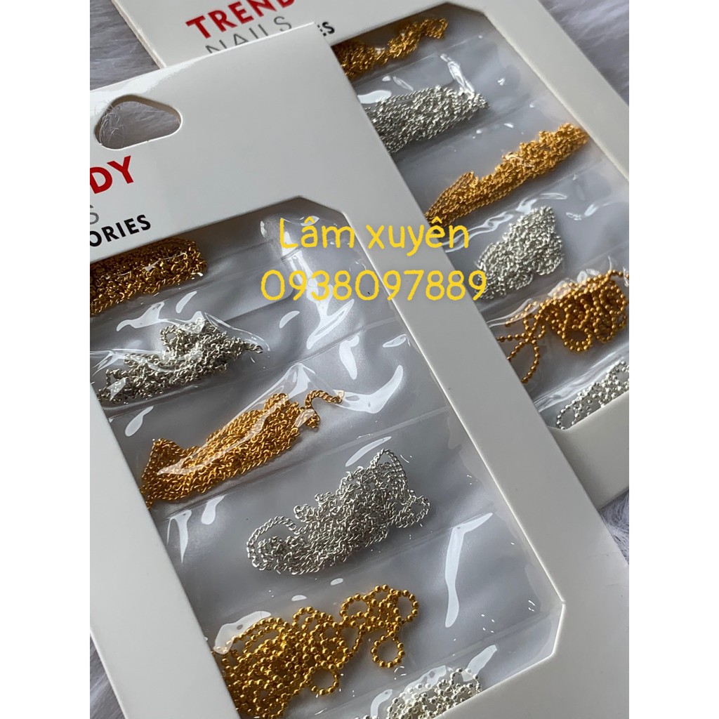 Set dây xích trang trí móngGIÁ RẺ mix 2 màu vàng và bạc, dễ sử dụng, hàng như hình ảnh
