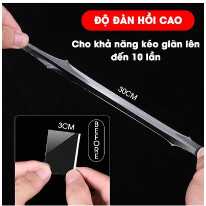 Băng dính 2 hai mặt keo dán trắng đa năng trong suốt 3m - Băng Keo Trong Suốt Chất Liệu Silicon Nano Siêu Dính