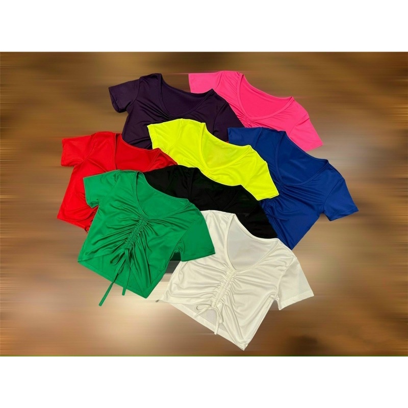 ÁO CROPTOP CỘC TAY RÚT DÂY TẬP GYM, AEROBIC NHẢY ZUMBA, TẬP YOGA , DÂN VŨ ĐỒNG PHỤC ĐỘI NHÓM NỮ