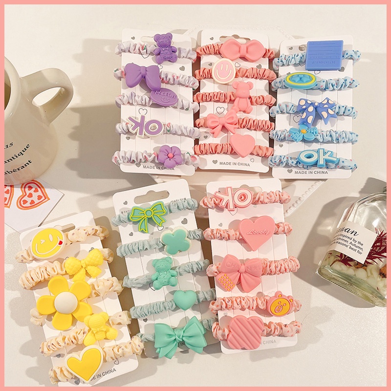 Bộ Năm Dây Thun Buộc Tóc Màu Kẹo Không Đau Dành Cho Bé Gái