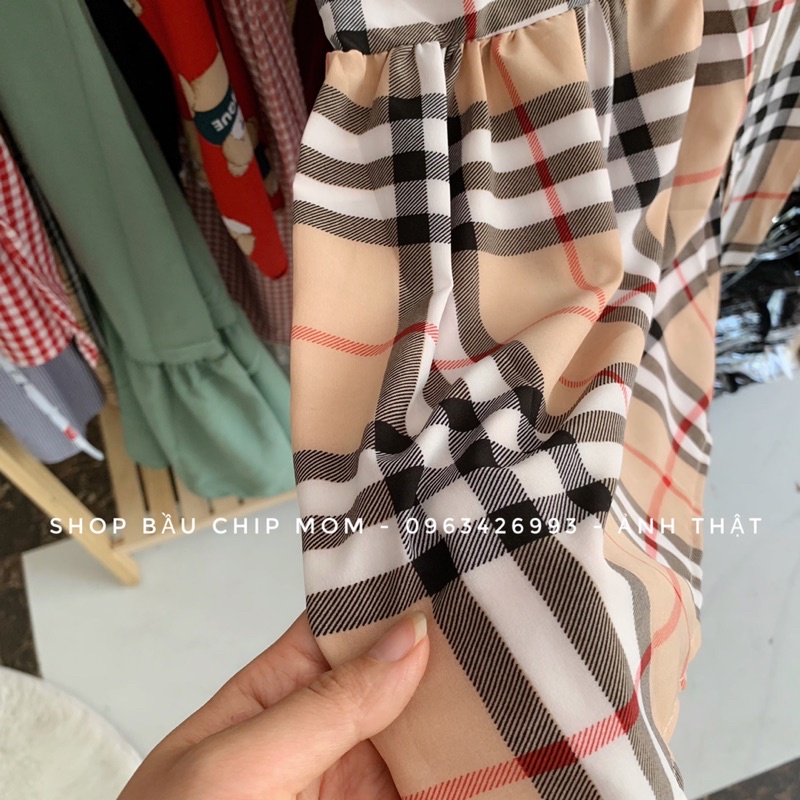 Váy Bầu Trẻ Đẹp Kẻ Bbr Kết Hợp Cổ Ren, Hàng Thiết Kế Cực Xinh- Chất Mềm Mát Mặc Nhẹ Tênh V30