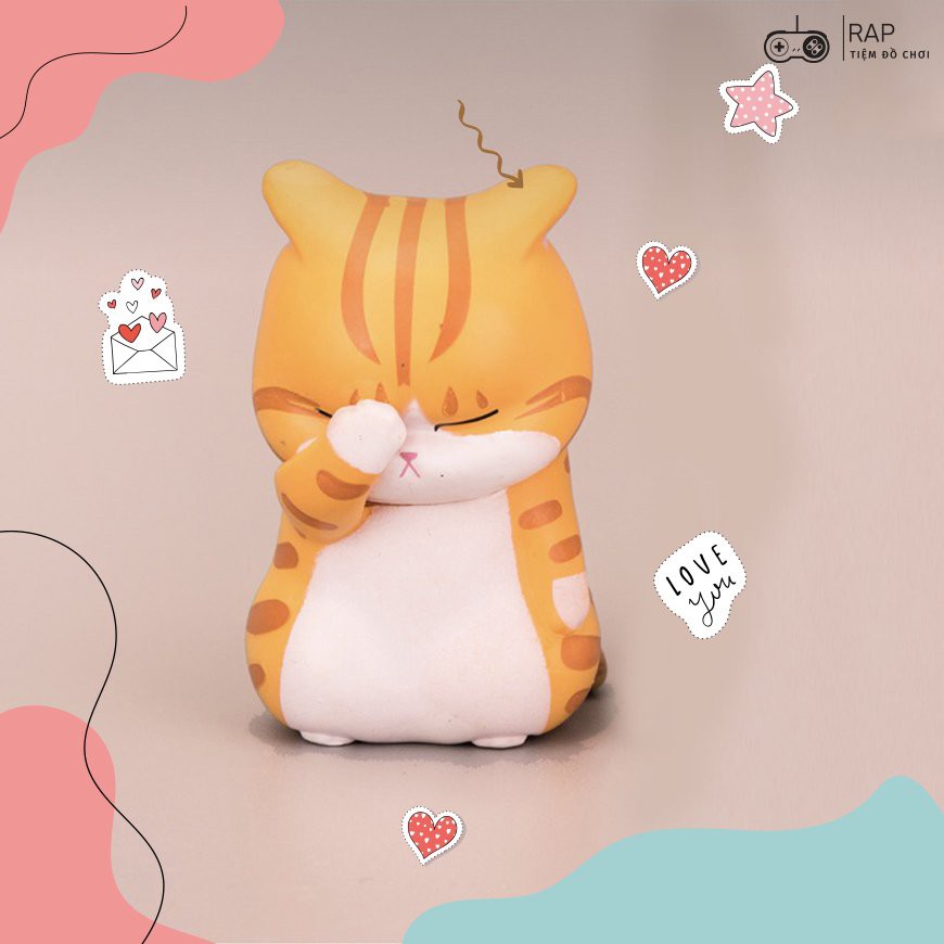 Set 3 mèo mô hình bất lực, mèo mô hình xấu hổ mèo che mặt mèo khoanh tay để bàn full biểu cảm dễ thương cute - HT19