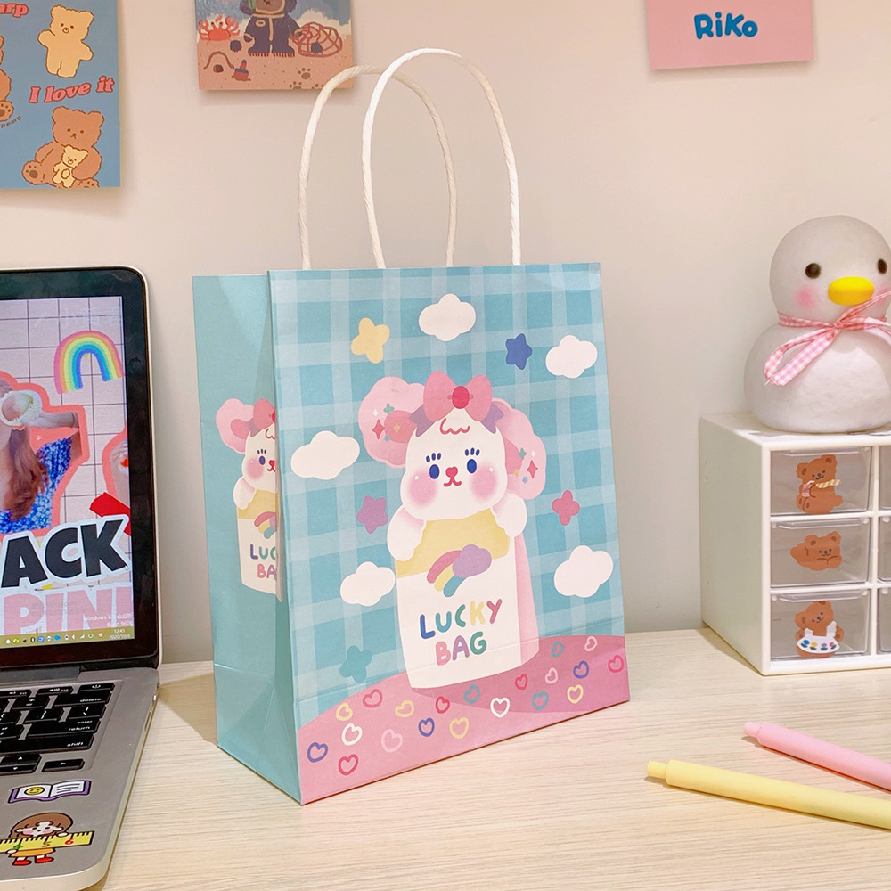 Hàn Quốc trong lưới màu đỏ phim hoạt hình gấu kem túi xách tay túi giấy đóng gói cô gái dễ thương đặt ra túi mua sắm quà tặng | BigBuy360 - bigbuy360.vn