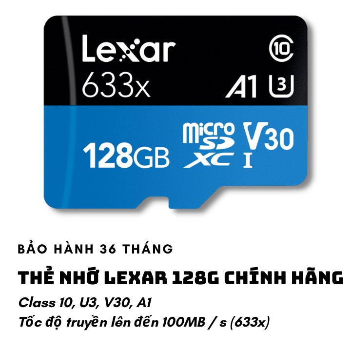 Thẻ nhớ LEXAR 128GB Cao cấp - Dùng cho camera wifi, camera hành trình, điện thoại - Bảo hành chính hãng
