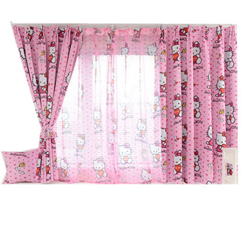 Rèm cửa trang trí hình Hello Kitty màu hồng ( giao hàng miễn phí )