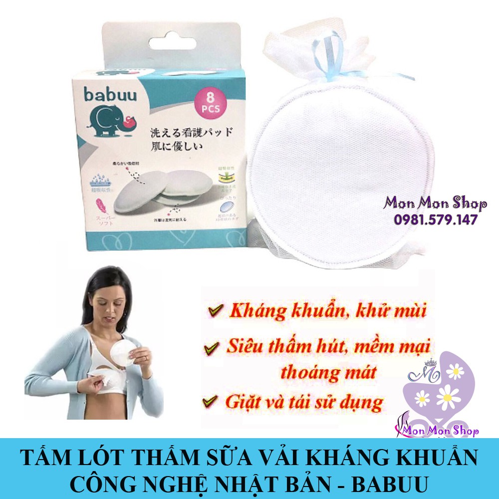 Tấm lót thấm sữa bằng vải giặt được dùng nhiều lần - Babuu Baby Nhật Bản ( 8 miếng/hộp )