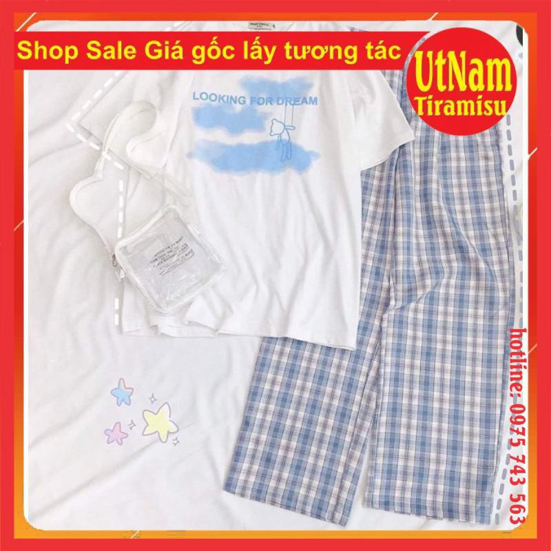 [ Mã FAMAYWA2 giảm 10K đơn 50K] Sét áo Mây + quần kẻ cúc