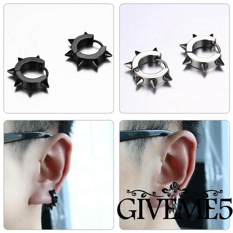 Cặp khuyên tai tròn phối đinh tán bằng thép Titan Unisex