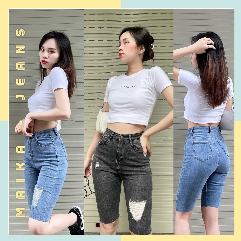 (Freeship) Quân Skinny Nữ Jean Ôm Co Gĩan Rách Kiểu Lưng Siêu Cao Maika-Jeans