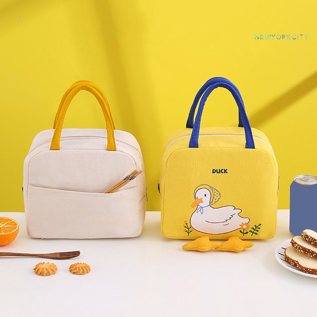 Túi Đựng Cơm Trưa Cách Nhiệt Đa Năng Bằng Polyester Mịn Có Khóa Kéo In Họa Tiết Con Vịt