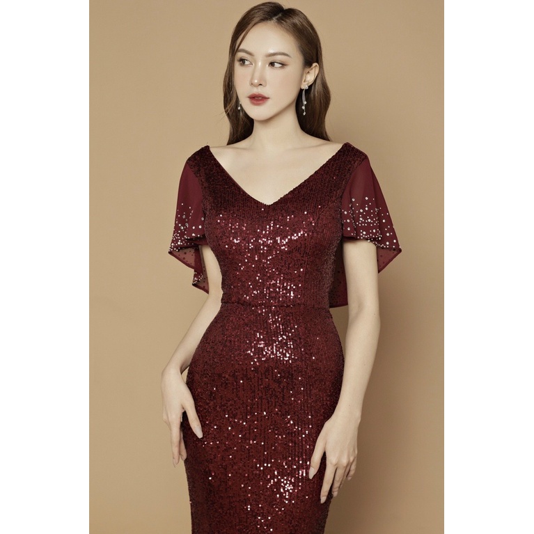 Đầm dạ hội dự tiệc kim sa tay loa - Mua váy dạ hội dáng dài sang chảnh