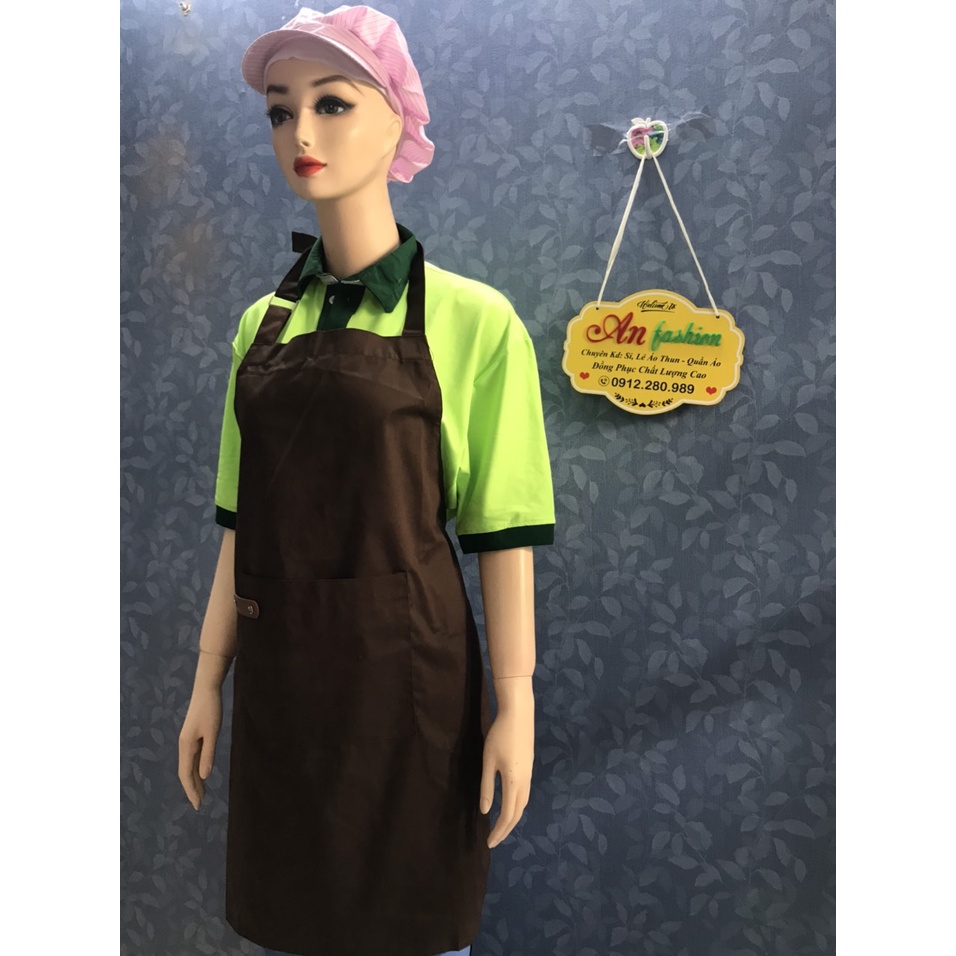 Tạp Dề Kaki Dài Phối Da Màu Nâu Nam/Nữ Nhân Viên Phục Vụ Quán Cafe, Nhà Hàng, Gia Đình_Hình chụp thật