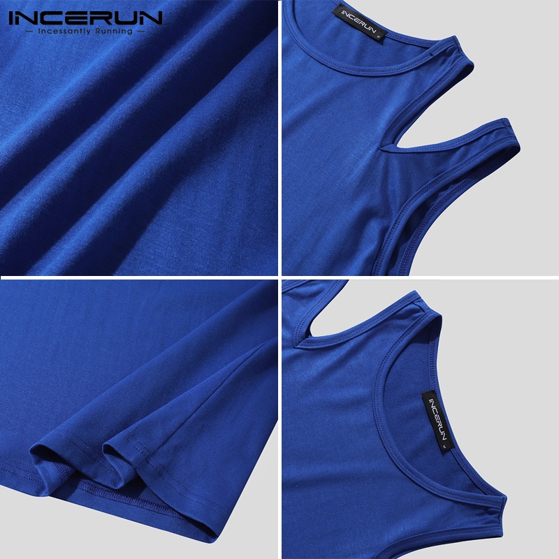 Áo ba lỗ INCERUN không tay cắt rỗng màu trơn thời trang dành cho nam với 3 màu tùy chọn