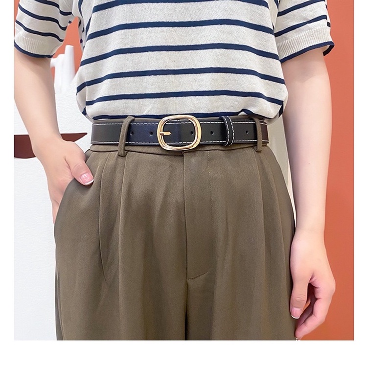 Dây thắt lưng Meo shop Unisex nữ nam mặt tròn elip vàng TL031- thắt lưng da unisex nam nữ hàn quốc học sinh viên