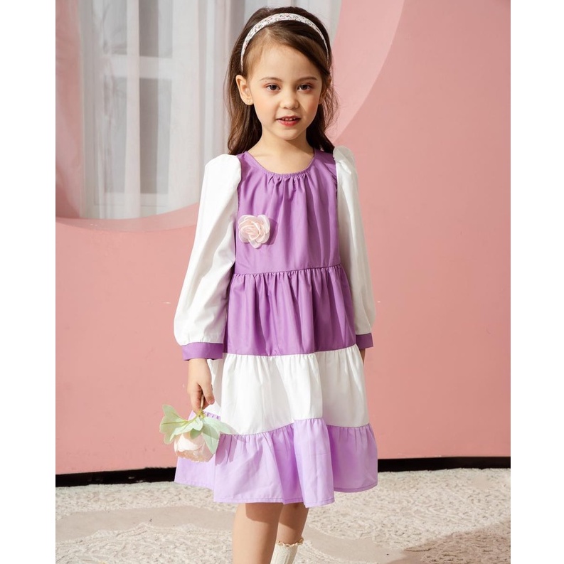 Váy xòe dài tay bé gái 137KIDS thiết kế cao cấp xếp tầng xinh xắn chất thô thấm hút mồ hôi