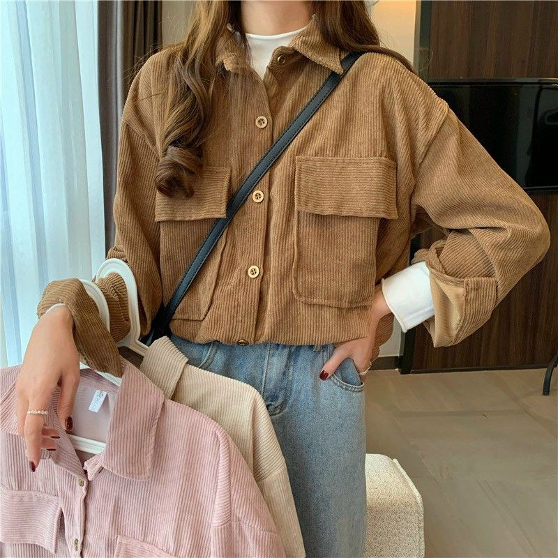 Sơ mi nhung tăm form rộng 2 túi unisex