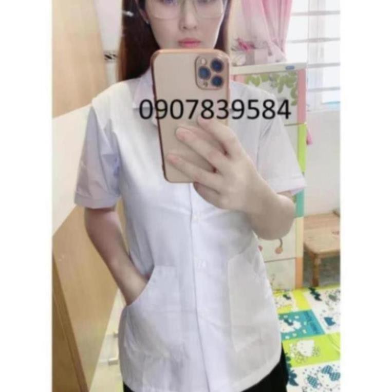 Áo blouse dược sĩ trắng nam, nữ