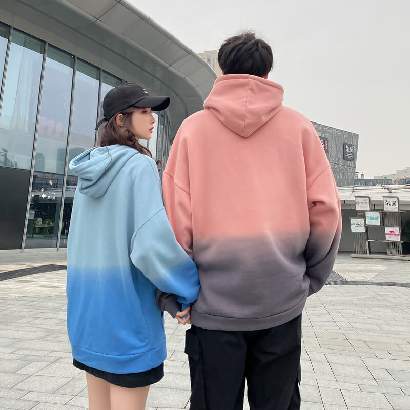 Áo Hoodie Tay Dài Form Rộng Phối Màu Gradient Phong Cách Cá Tính