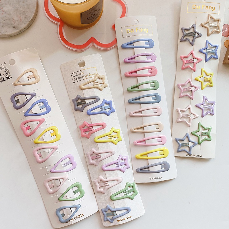 Bộ 10 kẹp tóc gập lại hình giọt dầu mơ ước trái tim ngọt ngào xinh xắn dành cho bé gái