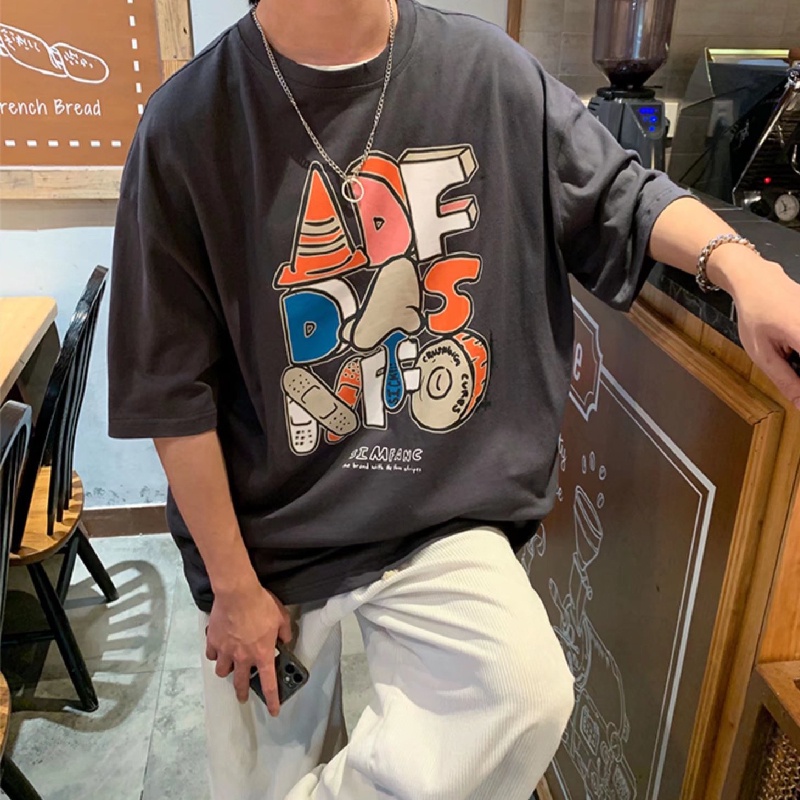 Áo Thun Tay Ngắn Dáng Rộng In Chữ Phong Cách Hip Hop Hàn Quốc Thời Trang Mùa Hè Cho Nam Size M-8XL