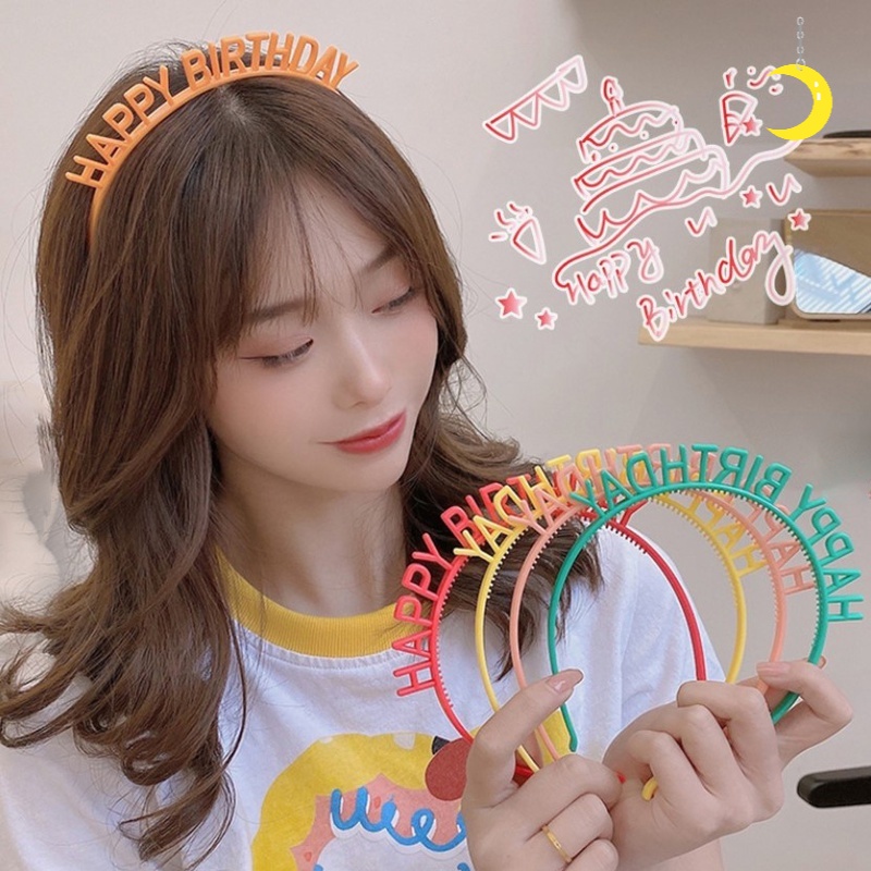 Băng Đô Cài Tóc Sinh Nhật Bằng Nhựa Co Giãn Nhiều Màu Sắc Thời Trang Cho Nữ