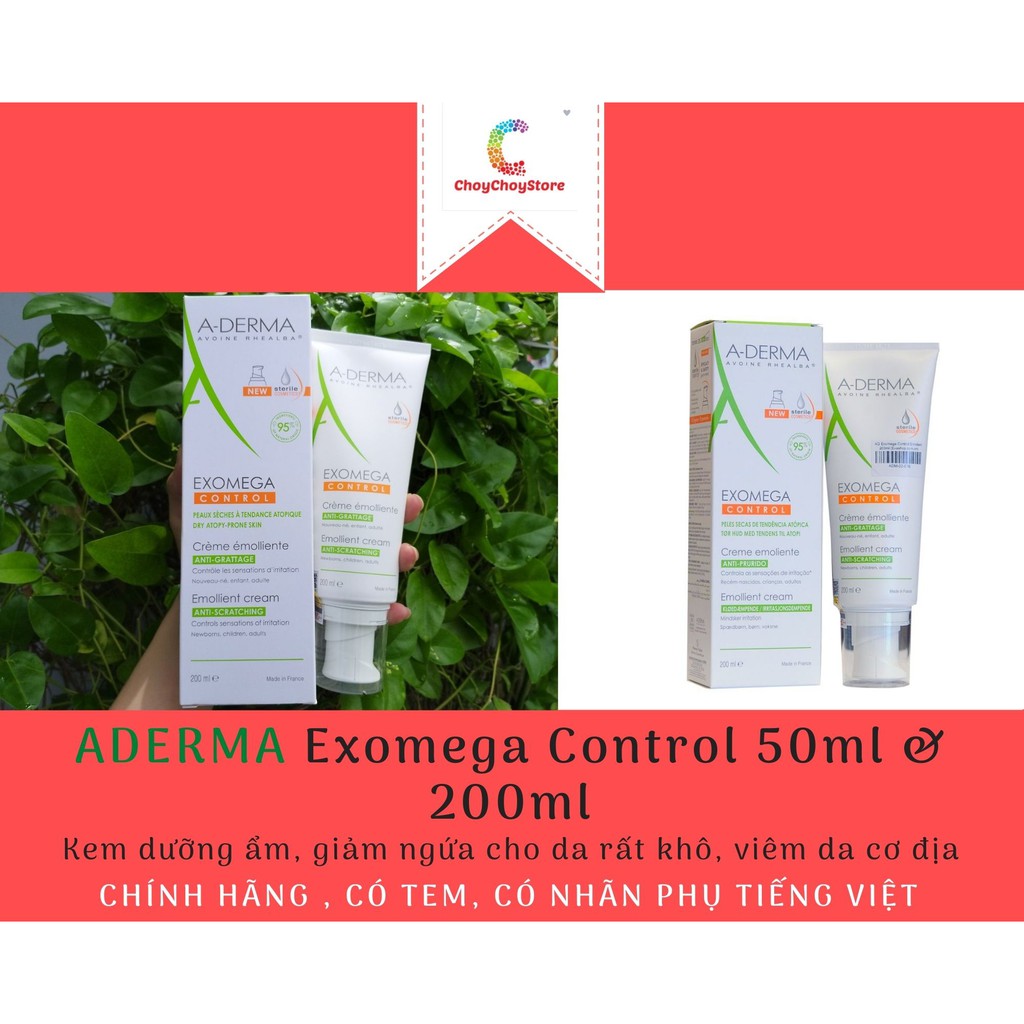 [TEM CTY] ADERMA Exomega Control 50ml &amp; 200ml - Kem A-Derma dưỡng ẩm cho da rất khô, viêm da cơ địa