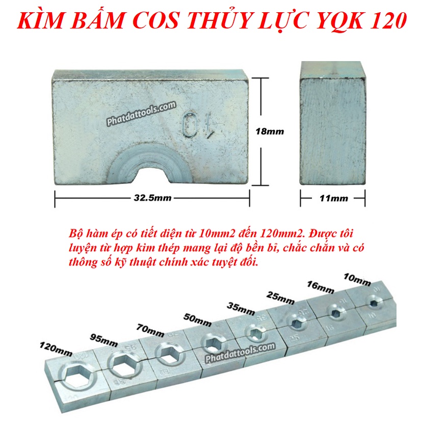 Kìm Ép  Đầu Cos Thủy Lực YQK120 - Phạm Vi Ép 10-120mm2  - Hàng Tốt Chuyên Dụng Cho Thợ - Bảo Hành 6 Tháng
