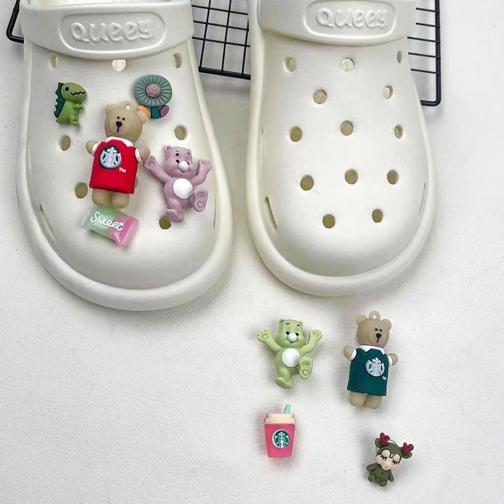 Bộ Phụ Kiện Khóa Giày Crocs Hình Gấu Hoạt Hình Ba Chiều Dễ Thương