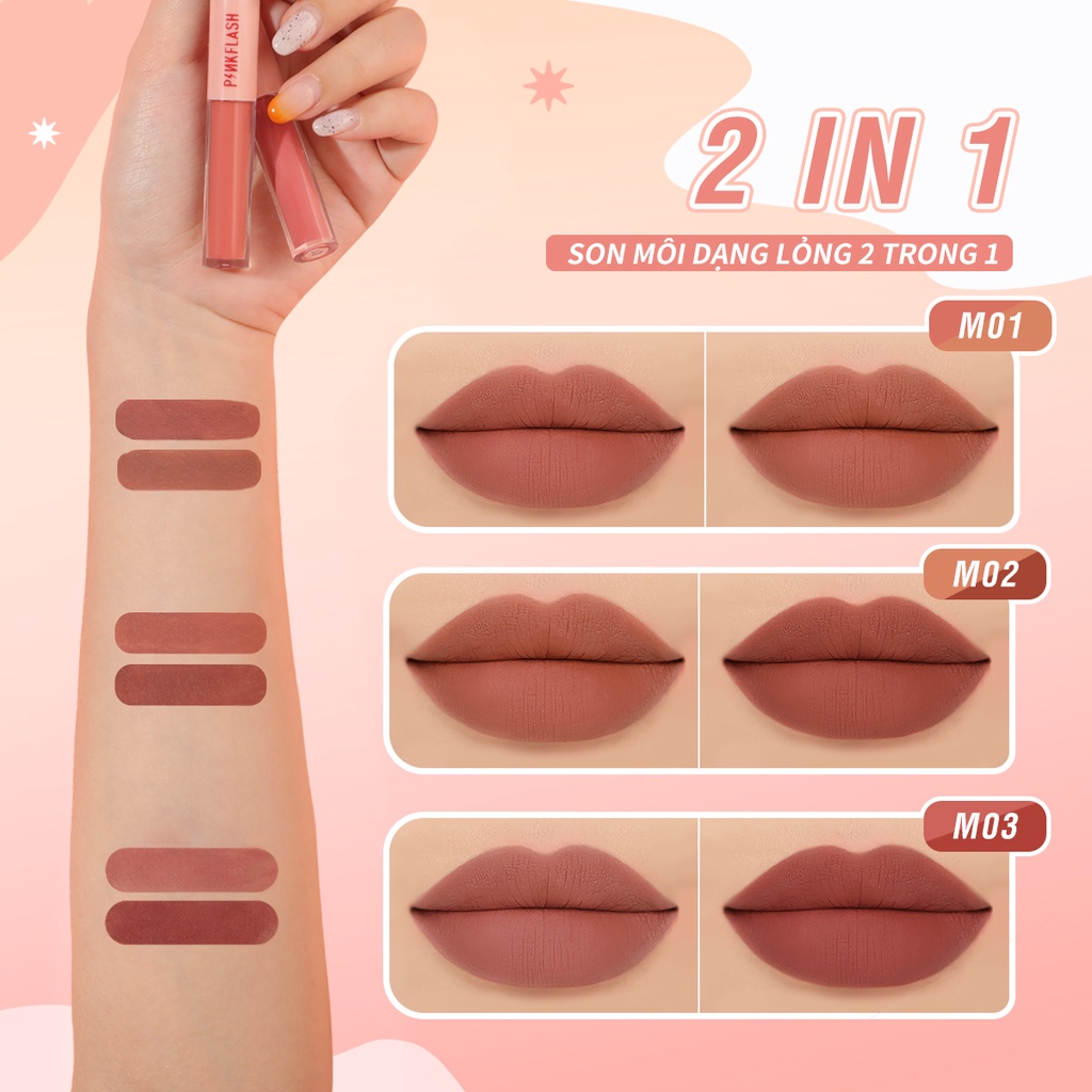 Son môi dạng lỏng Pinkflash 2 trong 1 lâu trôi lên màu đẹp