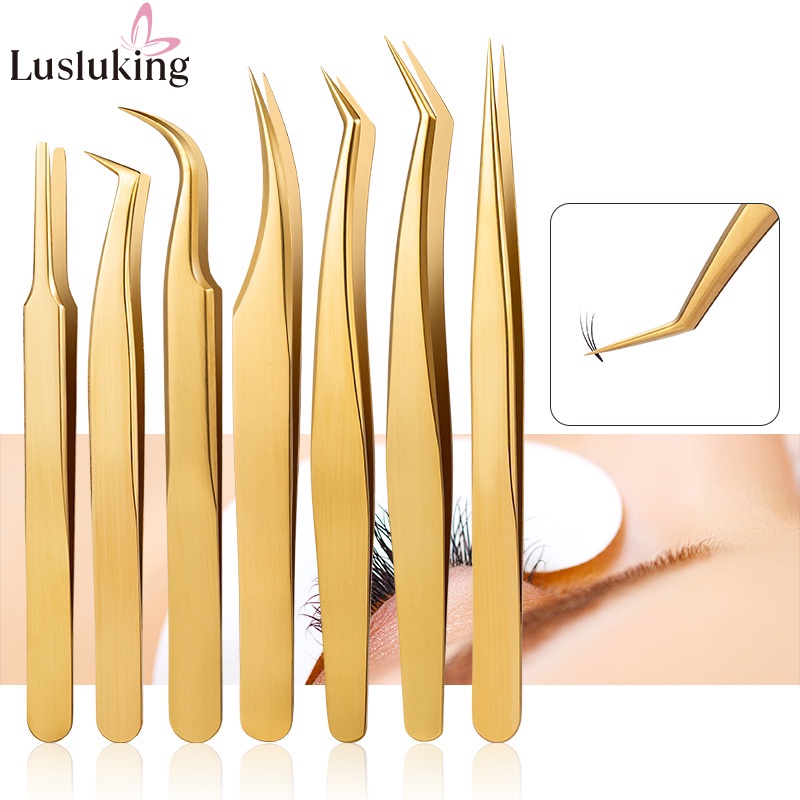 Lusluking Nhíp nối mi/ gắp đồ trang trí móng tay Lusluking bằng thép không gỉ tiện dụng