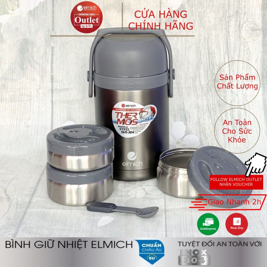 Hộp Đựng Cơm Giữ Nhiệt 3 Ngăn Inox 304 nóng 12h lạnh 24h ELMICH El3128 1800ml