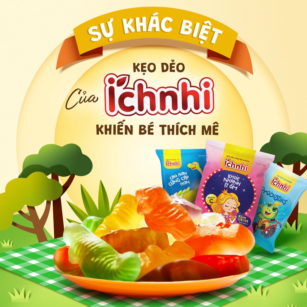 Kẹo dẻo tăng sức đề kháng Ích Nhi (dây 10 gói) bổ sung vitamin C củng cố hệ miễn dịch, giúp trẻ ăn ngon, hấp thu tốt