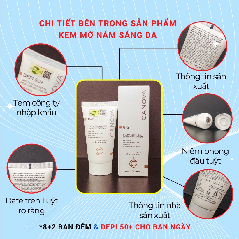 Kem nám tàn nhang K7 Da Liễu CANOVA 8+2 và Depi 50+ giảm thâm nám dưỡng da chậm lão hóa, Nhập khẩu Ý