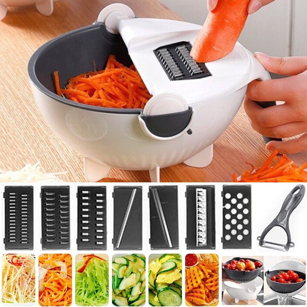 Bộ Nạo Rau Củ Đa Năng Kèm Rổ Đựng và Chậu 9 in 1, Bộ Nạo Rau Củ Đa Năng Tiện Lợi Kiểu Dáng Sang Trọng