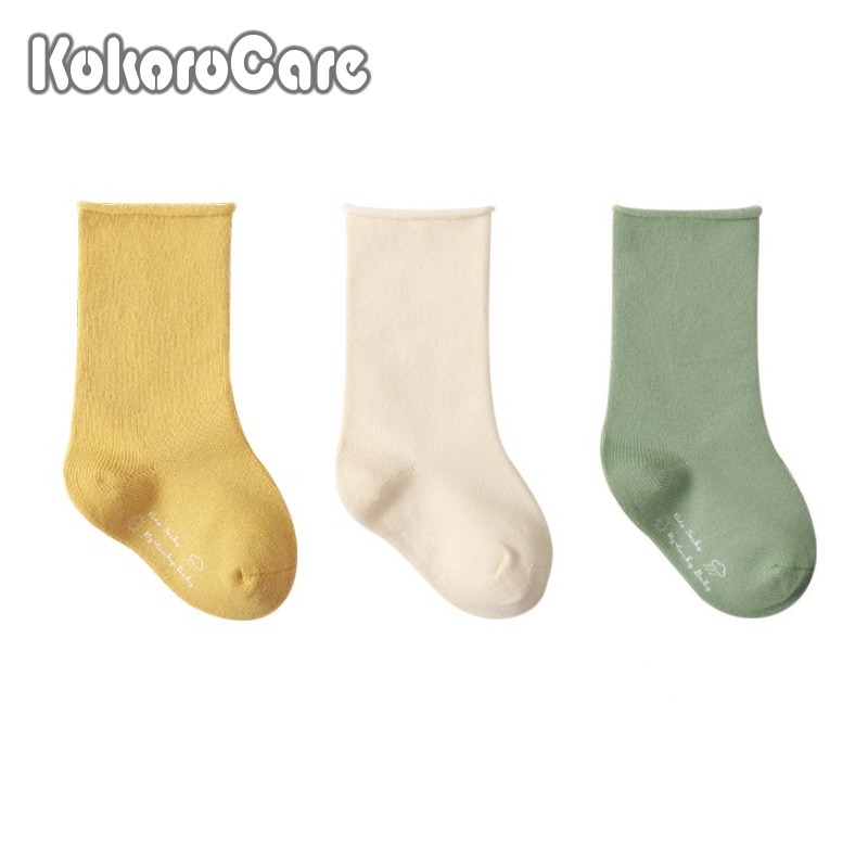 Bộ 3 đôi vớ ống KOKOROCARE YR-09-03 cỡ S/M/L miệng rộng màu vàng + xanh lá dành cho bé từ 0-5 tuổi