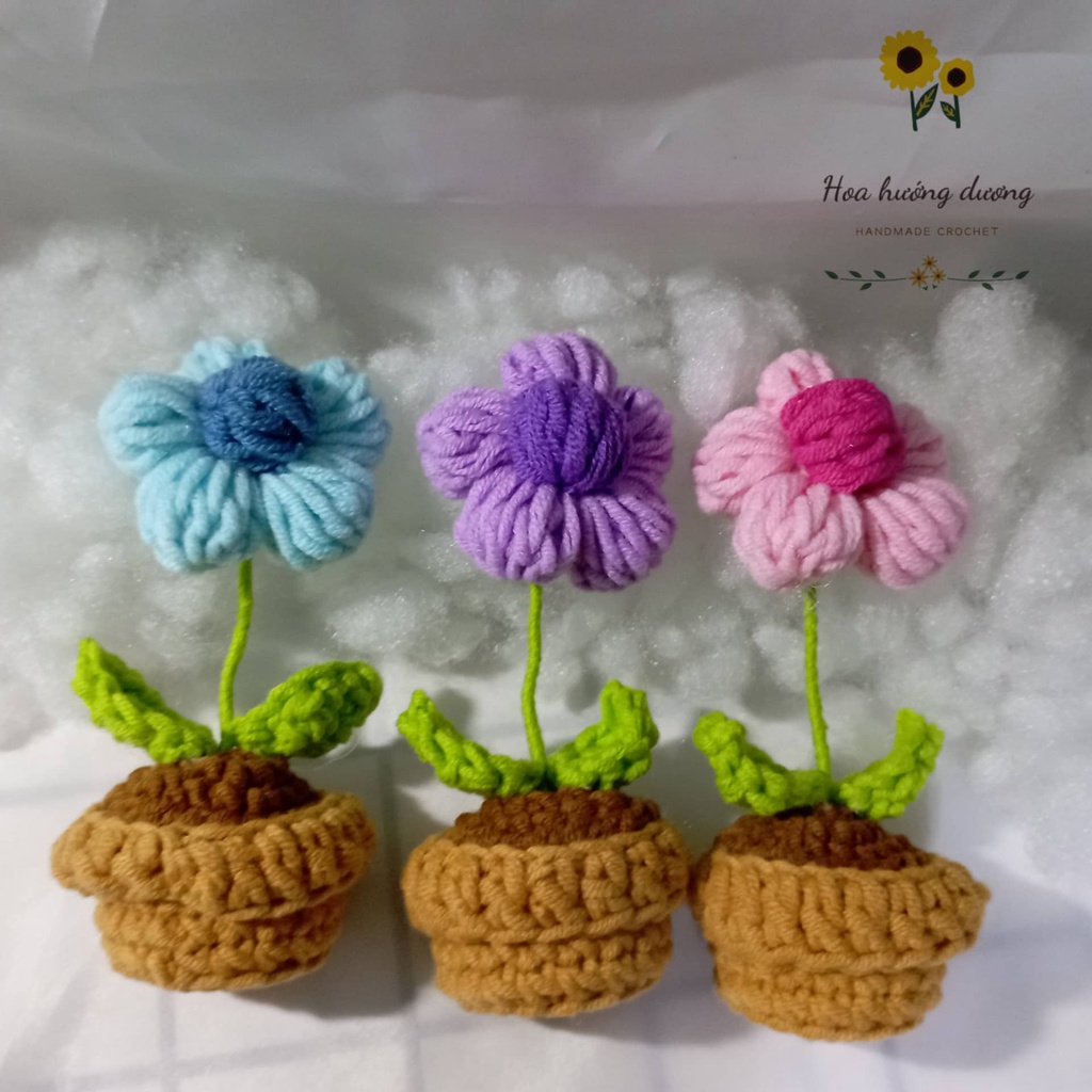 Chậu hoa mini bằng len handmade , trang trí , quà tặng