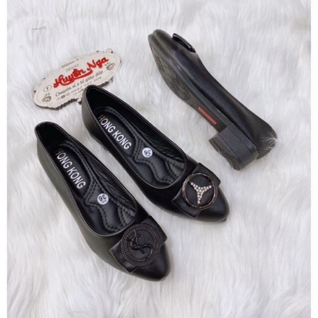 Giày búp bê cao 2cm nữ, giày đen 2 kiểu nơ