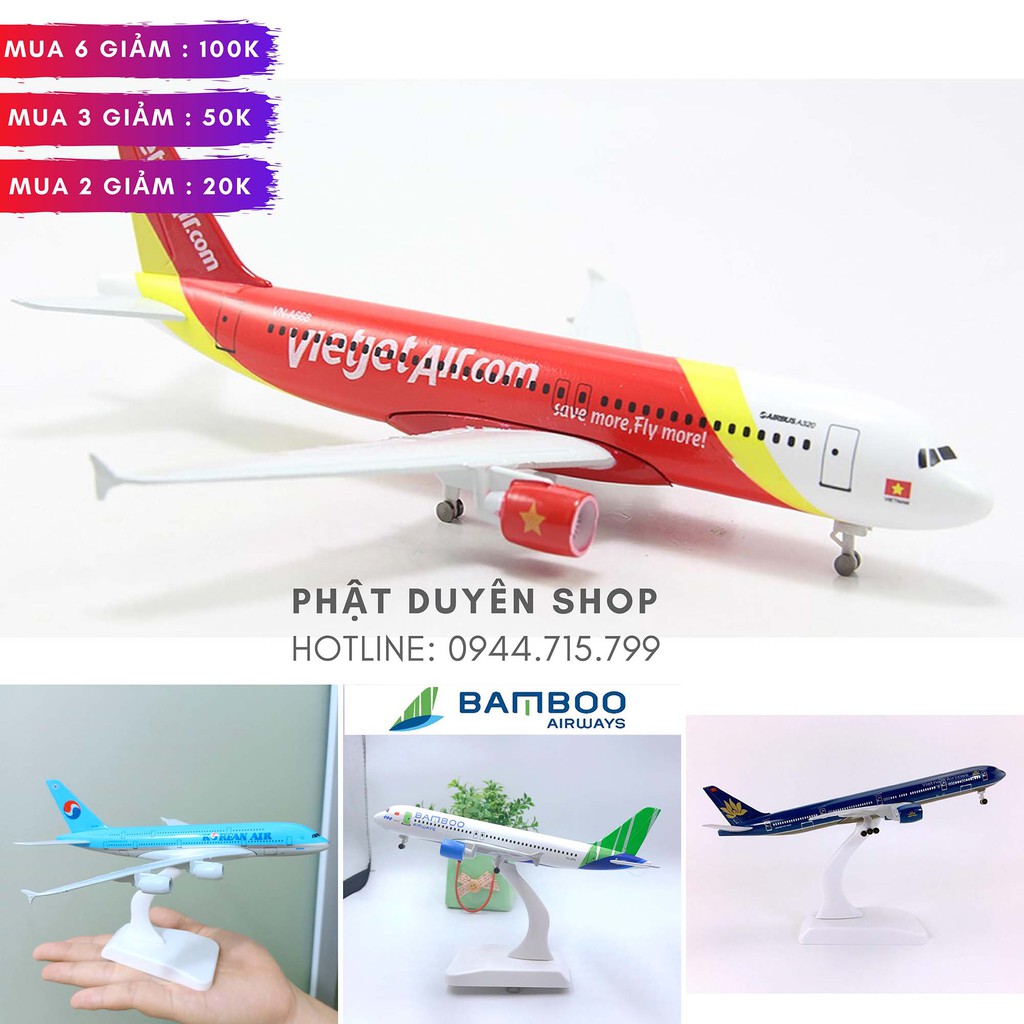 Bamboo Airway 20cm có bánh xe - Máy bay mô hình kim loại sáng trang trí - Bộ sưu tập cho bé