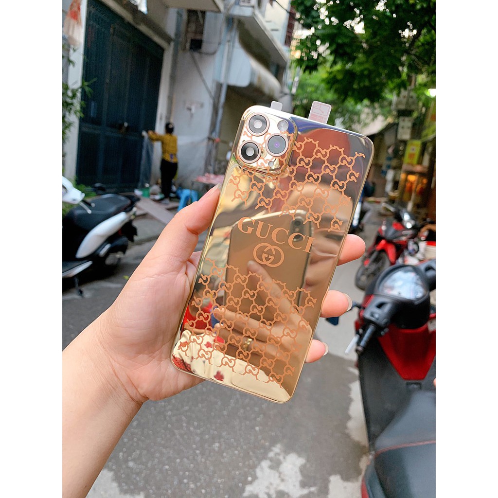 Miếng Dán độ lưng full mạ vàng 24K tráng gương hình LV,GCC từ X / Xs / Xs Max lên 11 Pro /11 Pro Max, XR lên 11