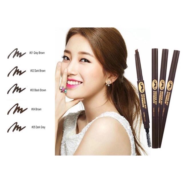 Chì Kẻ Mày Design My Eyebrow Pencil 2 Đầu Chì & Cọ, Bền Màu Lâu Trôi