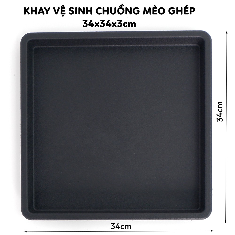 Khay vệ sinh chuồng mèo vuông bằng nhựa giá rẻ lắp vừa chuồng lắp ghép, kích thước khay 34x34x4cm, 32x32x5cm