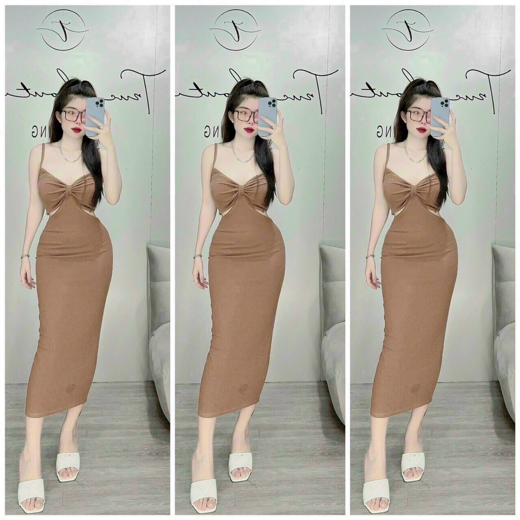 đầm gân body xẻ tà kiểu 2 dây cúp ngực có mút