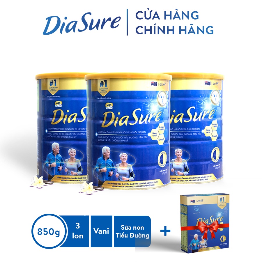Sữa Non Diasure 850G(NEW)bổ sung thêm Nano Canxi, Omega3,... (Mua 3 tặng 1hộp 450G)Sữa dành cho người tiểu đường